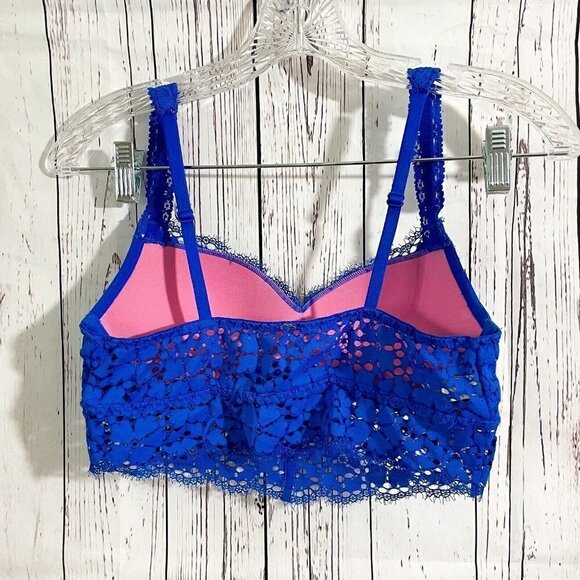 Victoria Secret Bralette Bra Small Lace Molded Cup Adjustable Strap Pull On Blue - Picture 2 of 9
